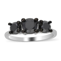 TLV Black Diamond (IR) Trilogy Ring in Platinum Over Sterling Silver (Size 11.0) 2.00 ctw