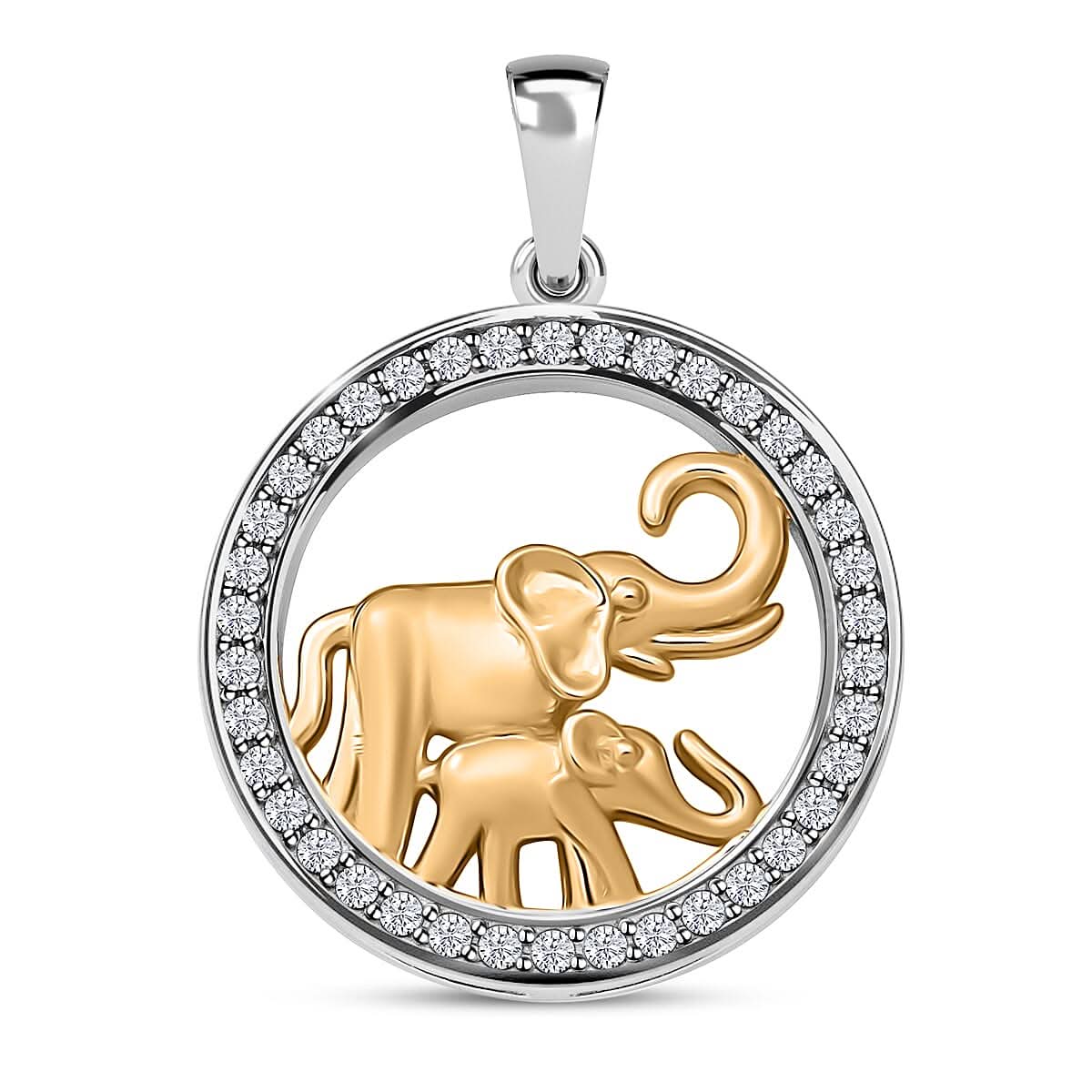 White Cubic Zirconia  Pendant without Chain in 14K YG Over Sterling Silver 0.76 ctw