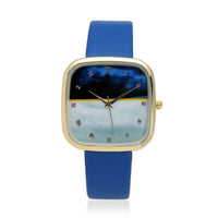 STRADA Japanese Movement 3D Simulated Lapis Dial Watch in Blue Faux Leather Strap (35.80mm)