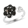 Elite Shungite and Natural White Zircon Floral Anxiety Spinner Openable Band Ring in Platinum Over Sterling Silver (Adjustable Size Large 9-11) 1.75 ctw - Sticky add to cart bar
