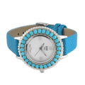 GP Eon 1962 Sleeping Beauty Turquoise Swiss Movement Watch with Blue Genuine Leather Strap in Platinum Over Sterling Silver 3.85 ctw - Sticky add to cart bar