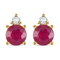 Certified & Appraised Luxoro 10K Yellow Gold AAA Niassa Ruby (FF) and G-H I2 Diamond Stud Earrings 2.60 ctw