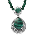 African Malachite Pendant with Green Quartzite Beaded Necklace 20 Inches in Stainless Steel 55.60 ctw - Sticky add to cart bar