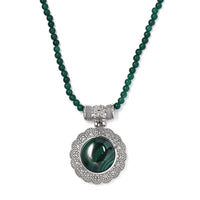 African Malachite Pendant with Green Quartzite Beaded Necklace 20 Inches in Stainless Steel 66.50 ctw
