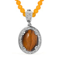 Tiger's Eye Pendant with Yellow Quartzite Beaded Necklace 20 Inches in Stainless Steel 79.85 ctw - Sticky add to cart bar