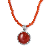 Red Onyx Pendant with Red Quartzite Beaded Necklace 20 Inches in Stainless Steel 83.35 ctw