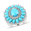 KARIS AMERICAN Natural Sleeping Beauty Turquoise and Natural White Zircon Cluster Ring in Platinum Bond (Size 7.0) 6.90 ctw - Sticky add to cart bar