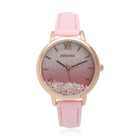 STRADA Austrian Crystal Japanese Movement Stardust Dial Watch in Pink Faux Leather Strap (34mm) 1.20 ctw