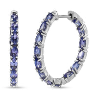 Tanzanite Hoop Earrings in Platinum Over Sterling Silver