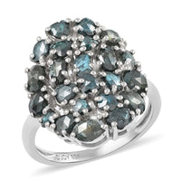 Blue Diamond (IR) Cluster Ring in Rhodium Over Sterling Silver 3.00 ctw