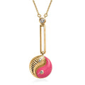 White Topaz Pink Enameled Yin Yang Paperclip Necklace 18 Inches in Vermeil Yellow Gold Over Sterling Silver 0.15 ctw - Sticky add to cart bar