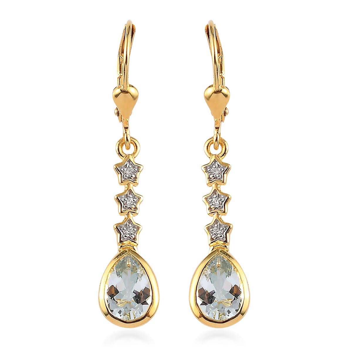 Espirito Santo Aquamarine and White Zircon Dangle Earrings in Vermeil Yellow Gold Over Sterling Silver 1.60 ctw