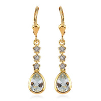Espirito Santo Aquamarine and White Zircon Dangle Earrings in Vermeil Yellow Gold Over Sterling Silver 1.60 ctw