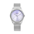 Strada Japanese Movement White Austrian Crystal Gradient Purple Sunshine Dial Watch with Stainless Steel Mesh Strap (39.37mm) (6.50-8.25 Inches) - Sticky add to cart bar