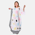 TAMSY White Floral Asymmetrical Kaftan - One Size Fits Most - Sticky add to cart bar