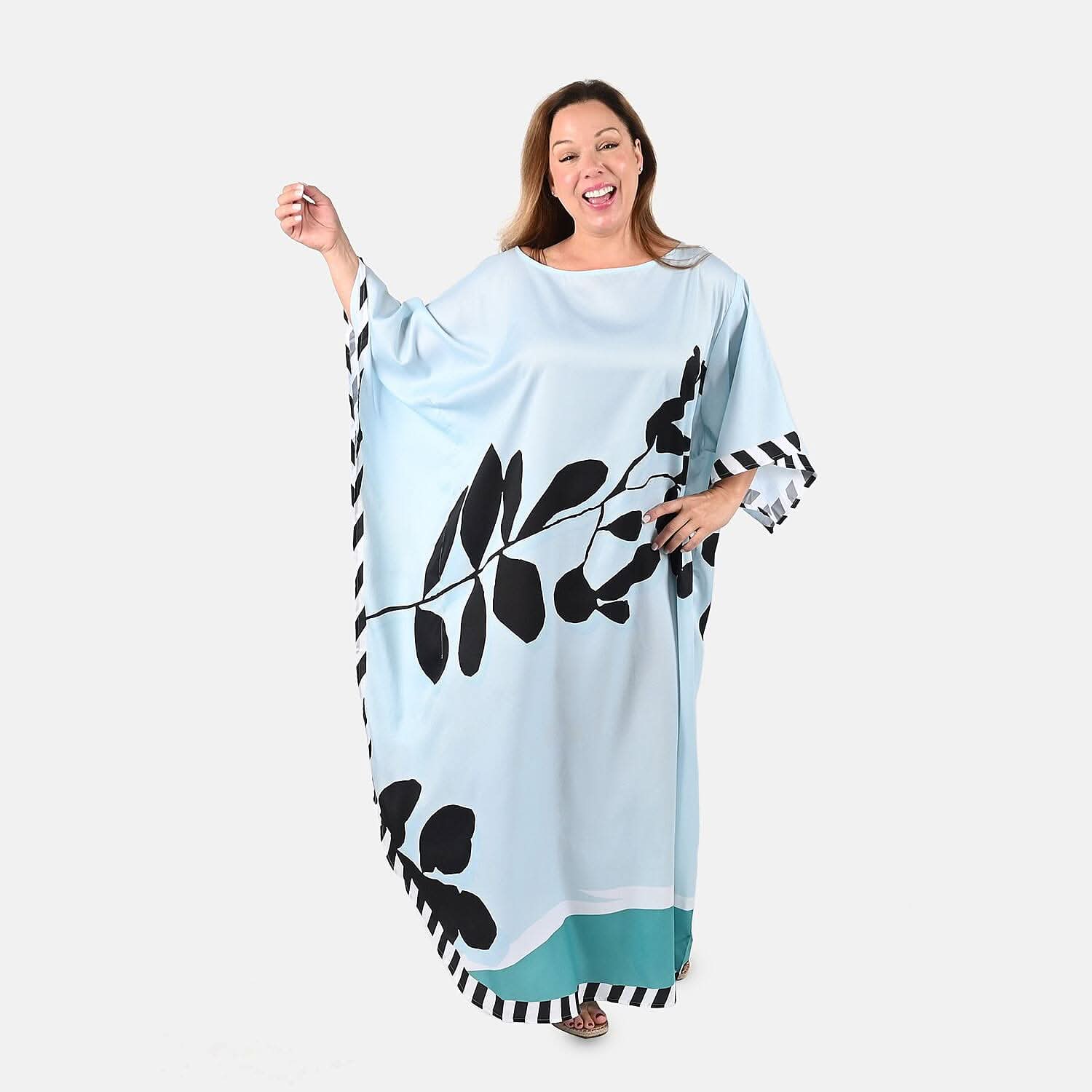 TAMSY Mint Leaf Asymmetrical Kaftan - One Size Fits Most