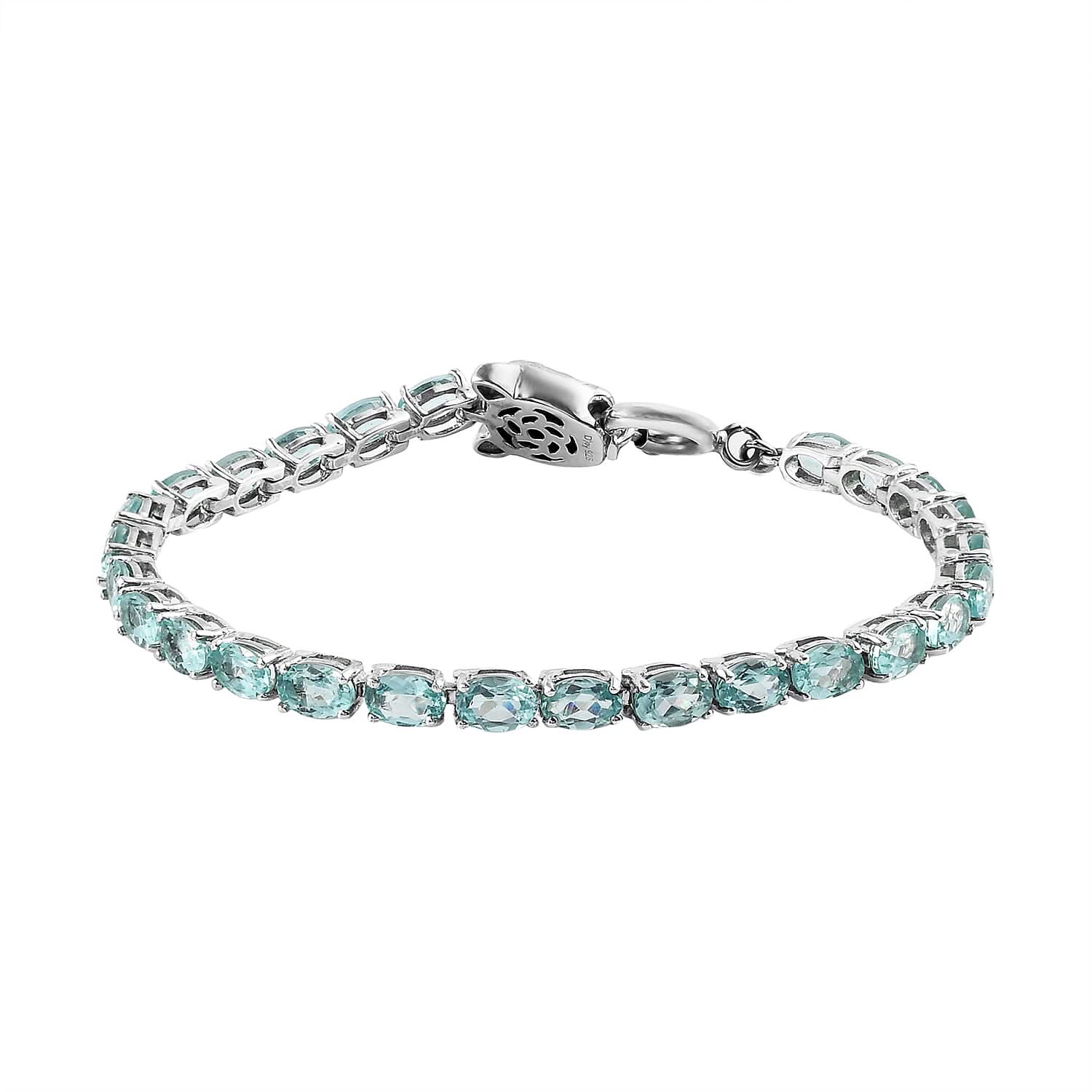 Madagascar Paraiba Apatite and Thai Black Spinel Tennis Bracelet in Platinum Over Sterling Silver (7.25 In) 9.35 Grams 13.15 ctw