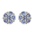 Tanzanite and Natural White Zircon Flower Stud Earrings in Platinum Over Sterling Silver 1.25 ctw - Sticky add to cart bar