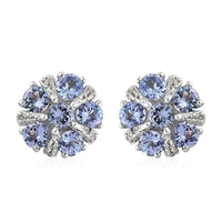 Tanzanite and Natural White Zircon Flower Stud Earrings in Platinum Over Sterling Silver 1.25 ctw