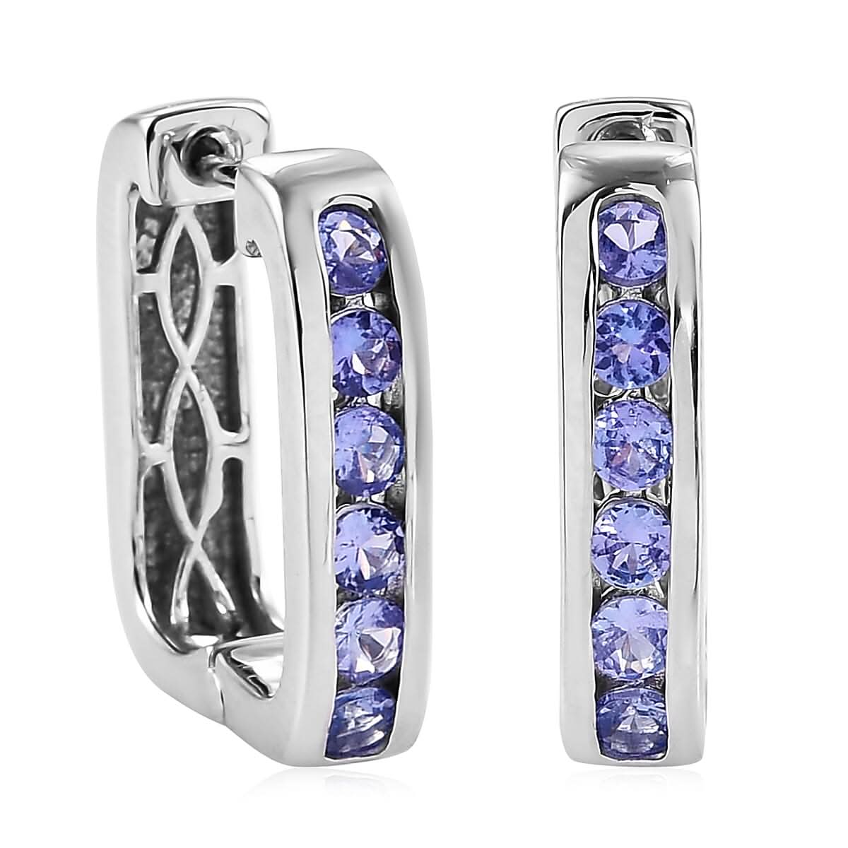Tanzanite Hoop Earrings in Platinum Over Sterling Silver 1.25 ctw