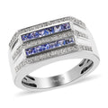Tanzanite and White Zircon Men's Ring in Platinum Over Sterling Silver (Size 10.0) 1.10 ctw - Sticky add to cart bar
