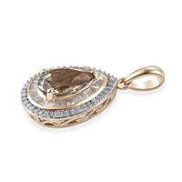 Luxoro 10K Yellow Gold AAA Turkizite and Diamond Pear Shape Double Halo Pendant 2.40 ctw