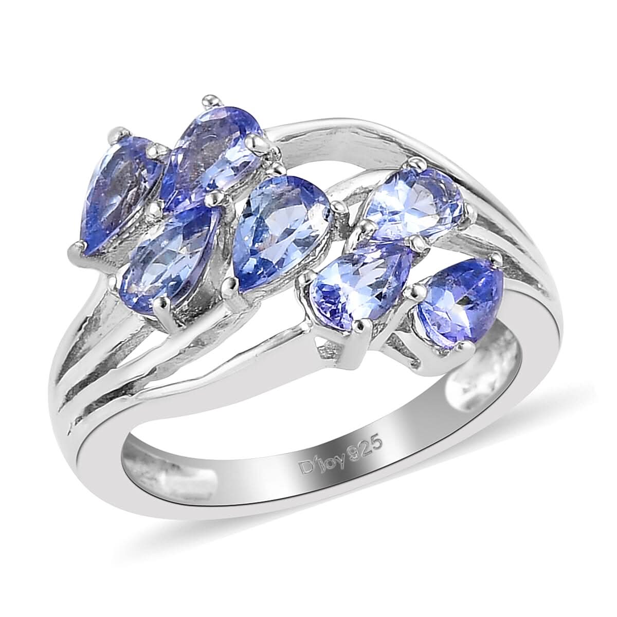 Tanzanite 7 Stone Ring in Platinum Over Sterling Silver (Size 9.0) (2.90 g) 1.35 ctw