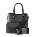 HARPER AND HYPE Designer Closeout Set of 3 Black Croco mix snake Embossed Vegan Leather Tote, Crossbody Bag and Wallet - Sticky add to cart bar