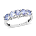 Tanzanite and Natural White Zircon 5 Stone Ring in Platinum Over Sterling Silver (Size 10.0) 1.40 ctw - Sticky add to cart bar