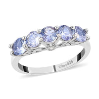 Tanzanite and Natural White Zircon 5 Stone Ring in Platinum Over Sterling Silver (Size 10.0) 1.40 ctw