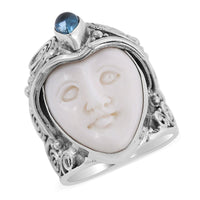 SAJEN SILVER Carved Bone and Sky Blue Topaz Ring in Sterling Silver 13.10 Grams 0.50 ctw