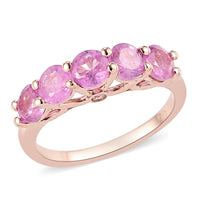 Ilakaka Hot Pink Sapphire and Natural White Zircon 5 Stone Ring in Vermeil Rose Gold Over Sterling Silver (Size 10.0) 2.00 ctw