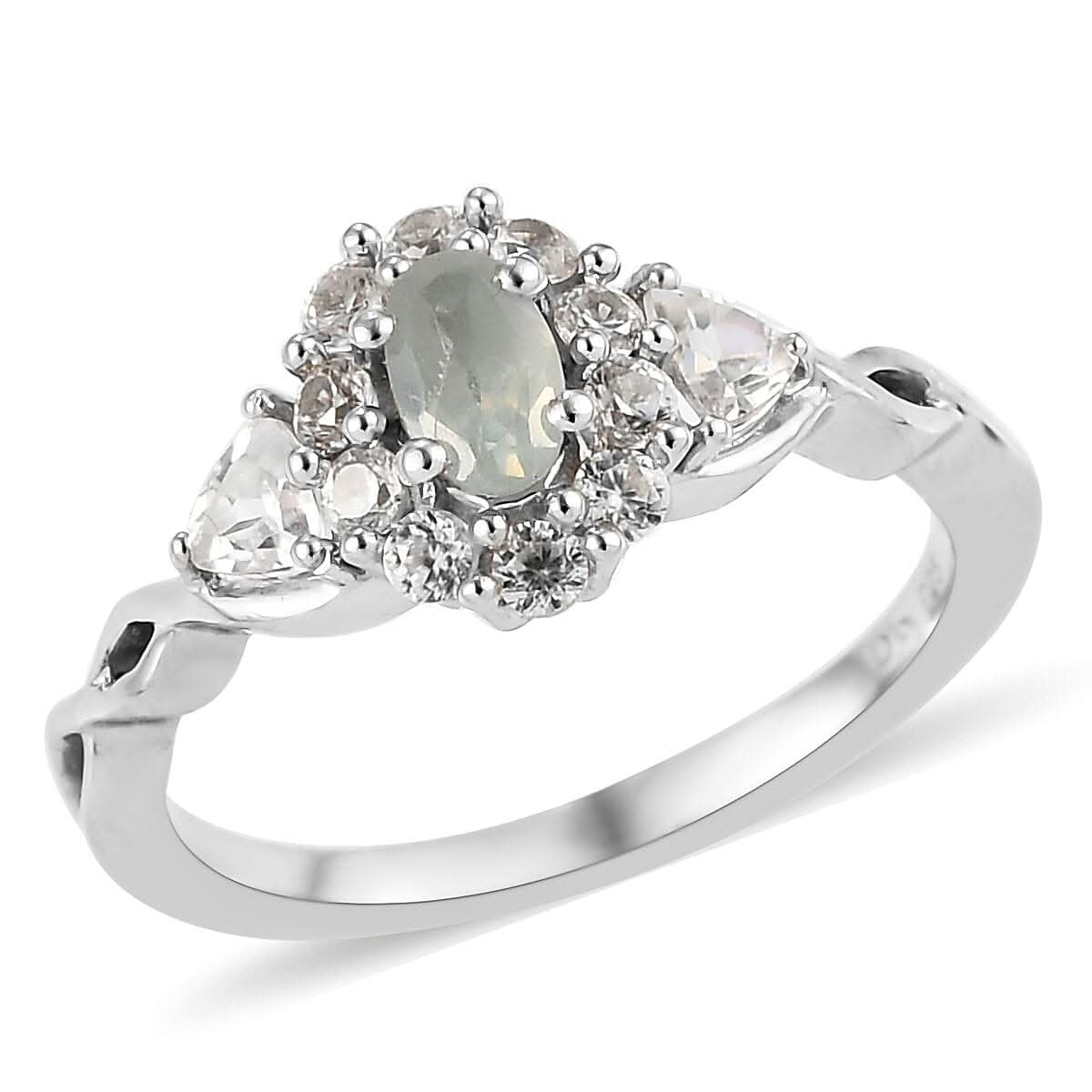 Narsipatnam Alexandrite and Natural White Zircon Infinity Shank Ring in Platinum Over Sterling Silver (Size 10.0) 0.75 ctw