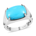 AMERICAN Natural Sleeping Beauty Turquoise and Natural White Zircon Men's Ring in Platinum Over Sterling Silver (Size 10.0) 7.30 ctw - Sticky add to cart bar