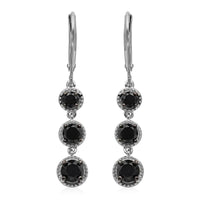 Black Diamond Lever Back Earrings in Rhodium & Earrings in Platinum Over Sterling Silver 2.00 ctw
