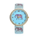 STRADA Austrian Crystal Japanese Movement Elephant Print Watch in Stainless Steel Strap (42mm) 0.50 ctw - Sticky add to cart bar