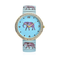 STRADA Austrian Crystal Japanese Movement Elephant Print Watch in Stainless Steel Strap (42mm) 0.50 ctw