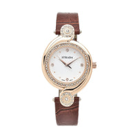 Strada Austrian Crystal Japanese Movement Watch with Black Faux Leather Strap (27.5mm) (7.25-8.25Inches)
