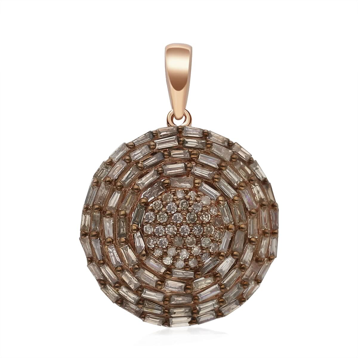 Natural Champagne Diamond Round Pendant in Rhodium & Vermeil Rose Gold Over Sterling Silver 1.00 ctw