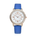 Strada Japanese Movement White Austrian Crystal Watch with Blue Faux Leather Strap (36mm) (7.00-8.25 Inches) - Sticky add to cart bar