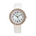 STRADA Austrian Crystal Japanese Movement Watch with White Faux Leather Strap (36mm) (7.0-8.0 Inch) - Sticky add to cart bar