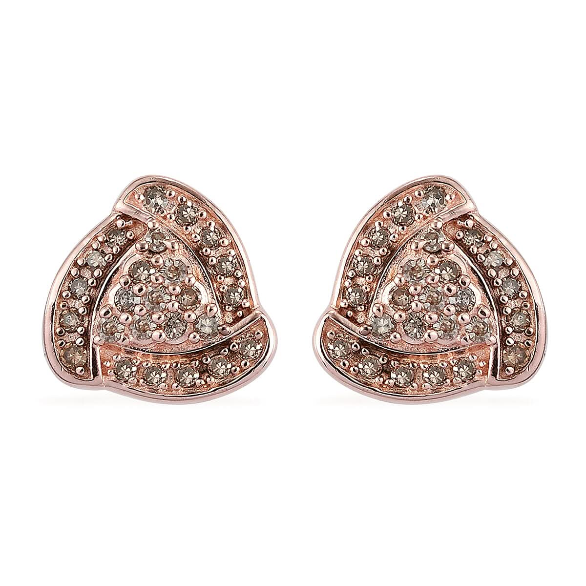 Natural Champagne Diamond Triangle Stud Earrings in Vermeil Rose Gold Over Sterling Silver 0.50 ctw