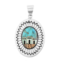 SANTA FE Style Turquoise and Multi Gemstone Pueblo Homes Pendant in Sterling Silver 7.90 Grams 1.25 ctw - Sticky add to cart bar