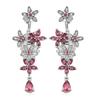GP Italian Garden Collection Morro Redondo Pink Tourmaline and Natural White Zircon Floral Earrings in Platinum Over Sterling Silver 3.60 ctw