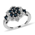 Monte Belo Indicolite and Natural White Zircon Floral Ring in Platinum Over Sterling Silver (Size 9.0) 0.85 ctw - Sticky add to cart bar