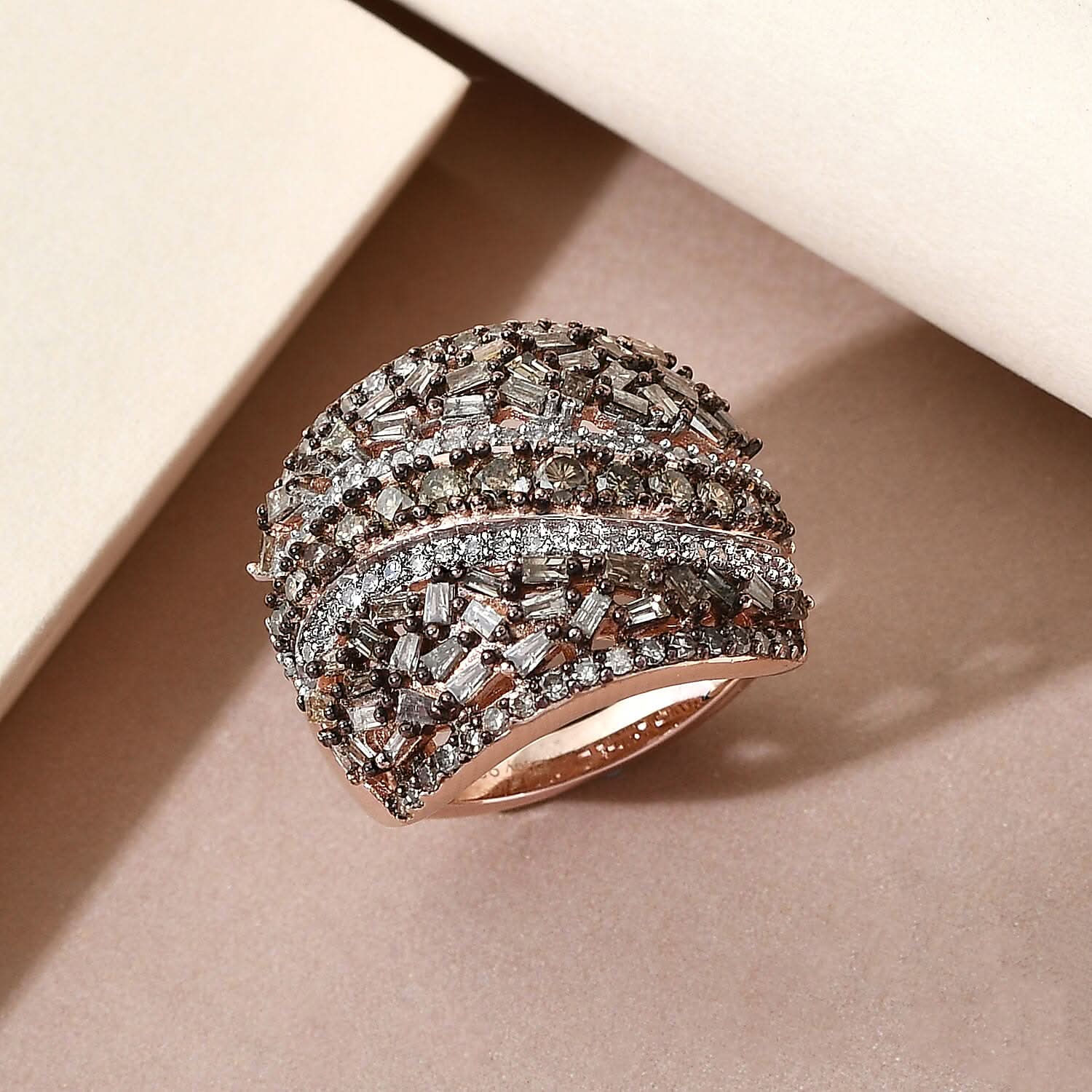 Natural Champagne and White Diamond Ring in Vermeil Rose Gold Over Sterling Silver 7.75 Grams 2.00 ctw (1)