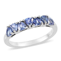 Tanzanite 7 Stone Ring in Platinum Over Sterling Silver (Size 10) 0.75 ctw