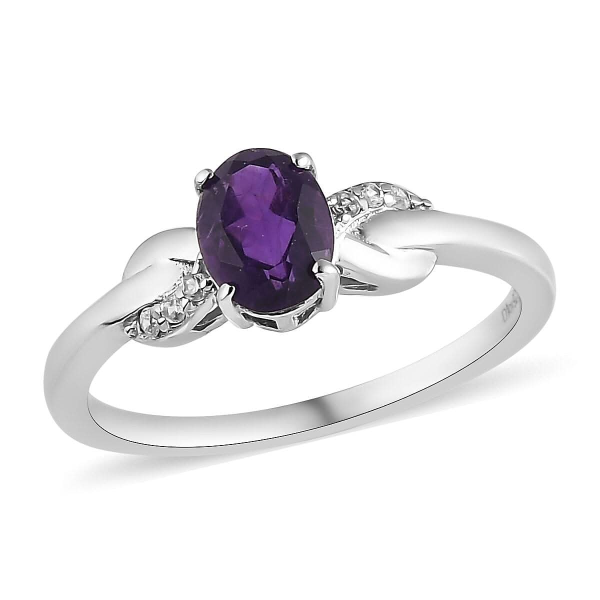 Amethyst and Natural White Zircon Ring in Platinum Over Sterling Silver (Size 9.0) 1.15 ctw