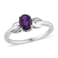Amethyst and Natural White Zircon Ring in Platinum Over Sterling Silver (Size 9.0) 1.15 ctw