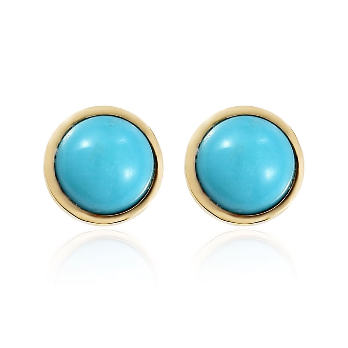AMERICAN Natural Sleeping Beauty Turquoise Solitaire Stud Earrings in 14K Yellow Gold Over Sterling Silver 1.00 ctw
